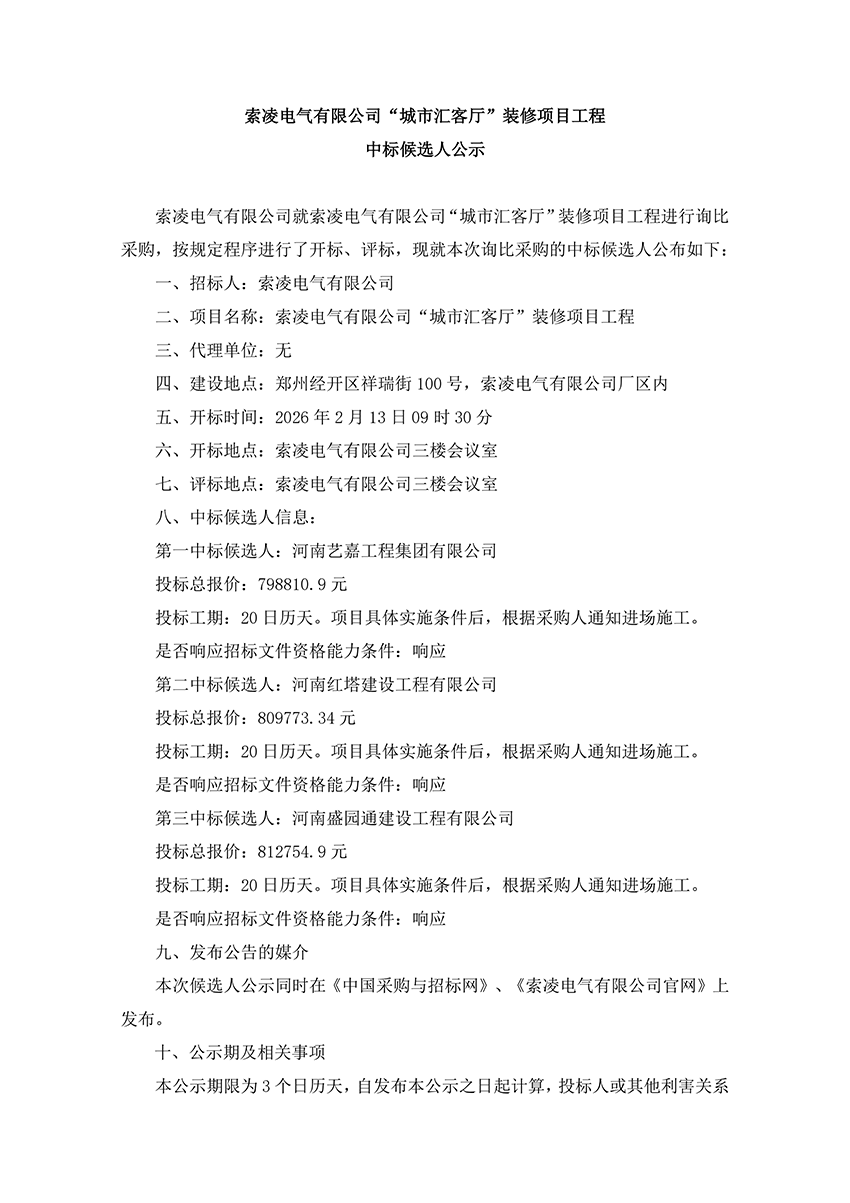 安博平台-安博（中国）官方网站
“城市汇客厅”装修项目工程 中标候选人公示
